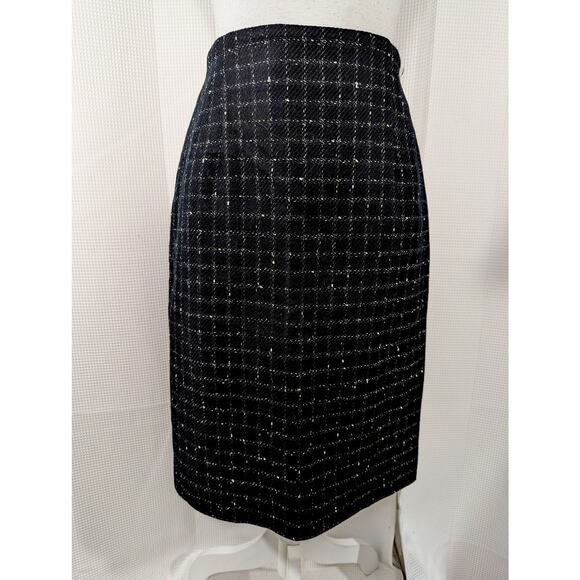 NWOT! JONES NEW YORK! FINE WOOL BLACK/WHITE NUBBY WEAVE PLAID PENCIL SKIRT! SZ 6 - Picture 2 of 8
